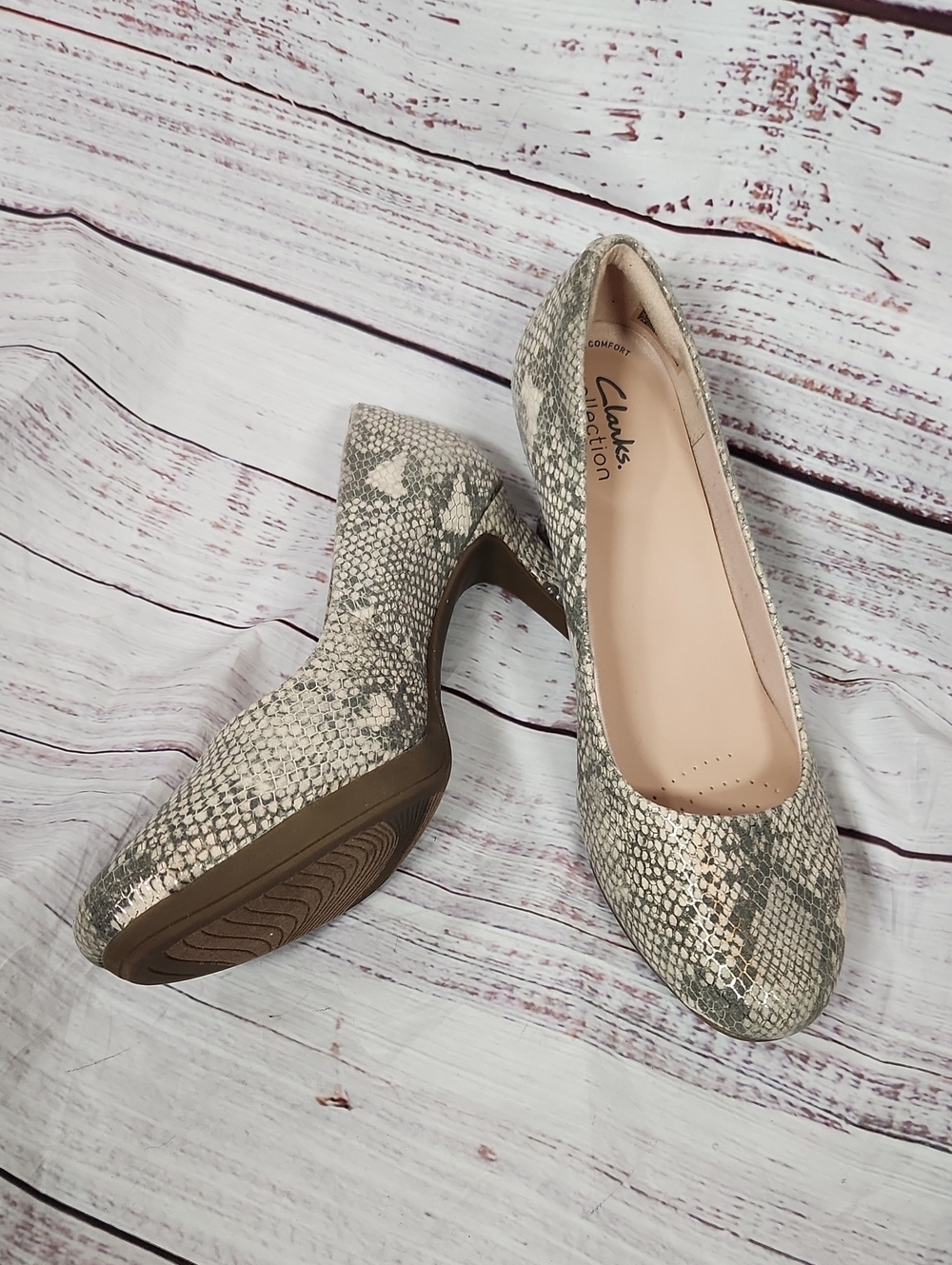 Clarks Snake-Print Neutral Pump in Beige and Cream